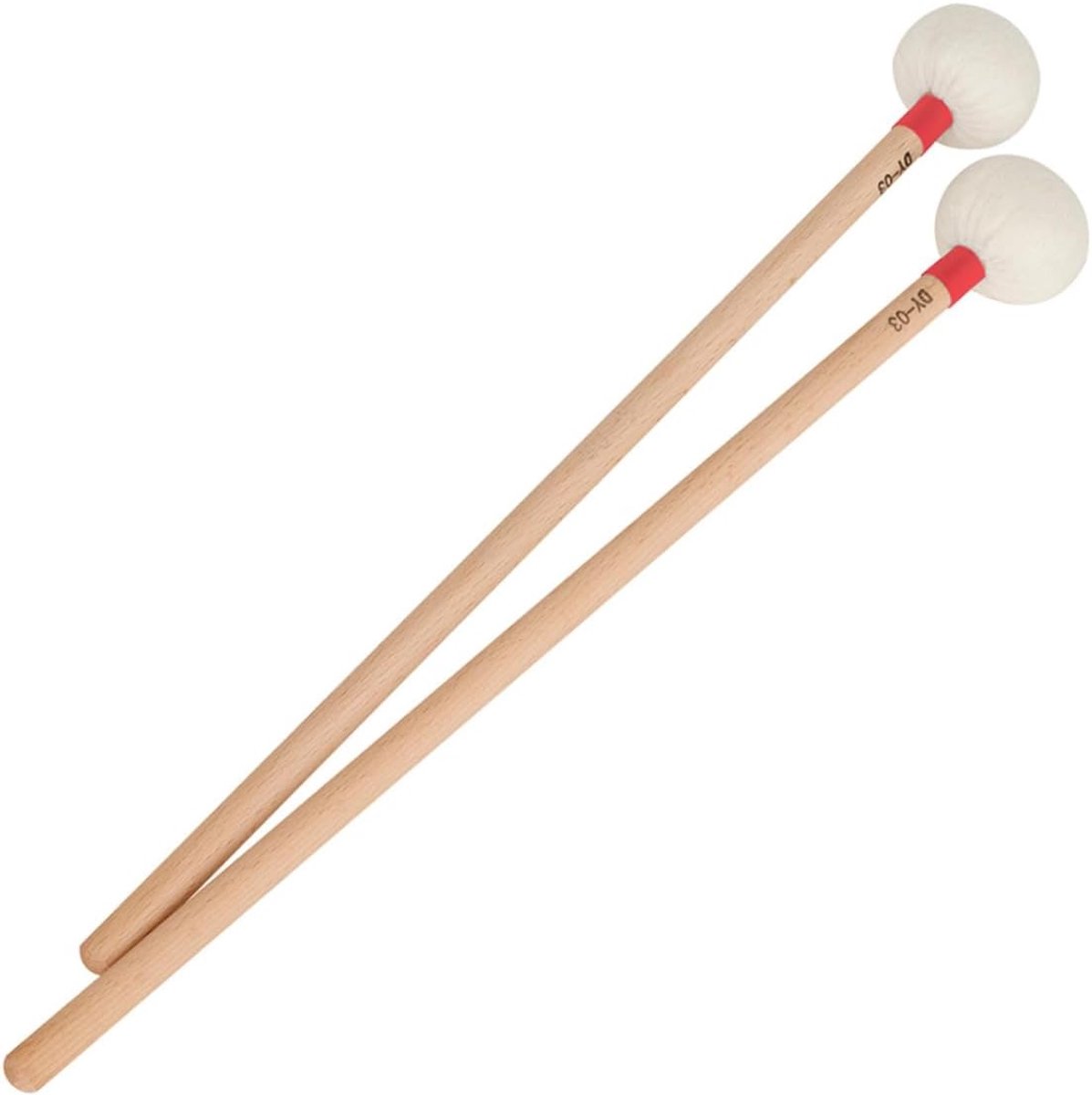 Houten Drum Hammers - Percussie Stokken - Muziek Maken - Viltkop - 39cm Lengte - Rood