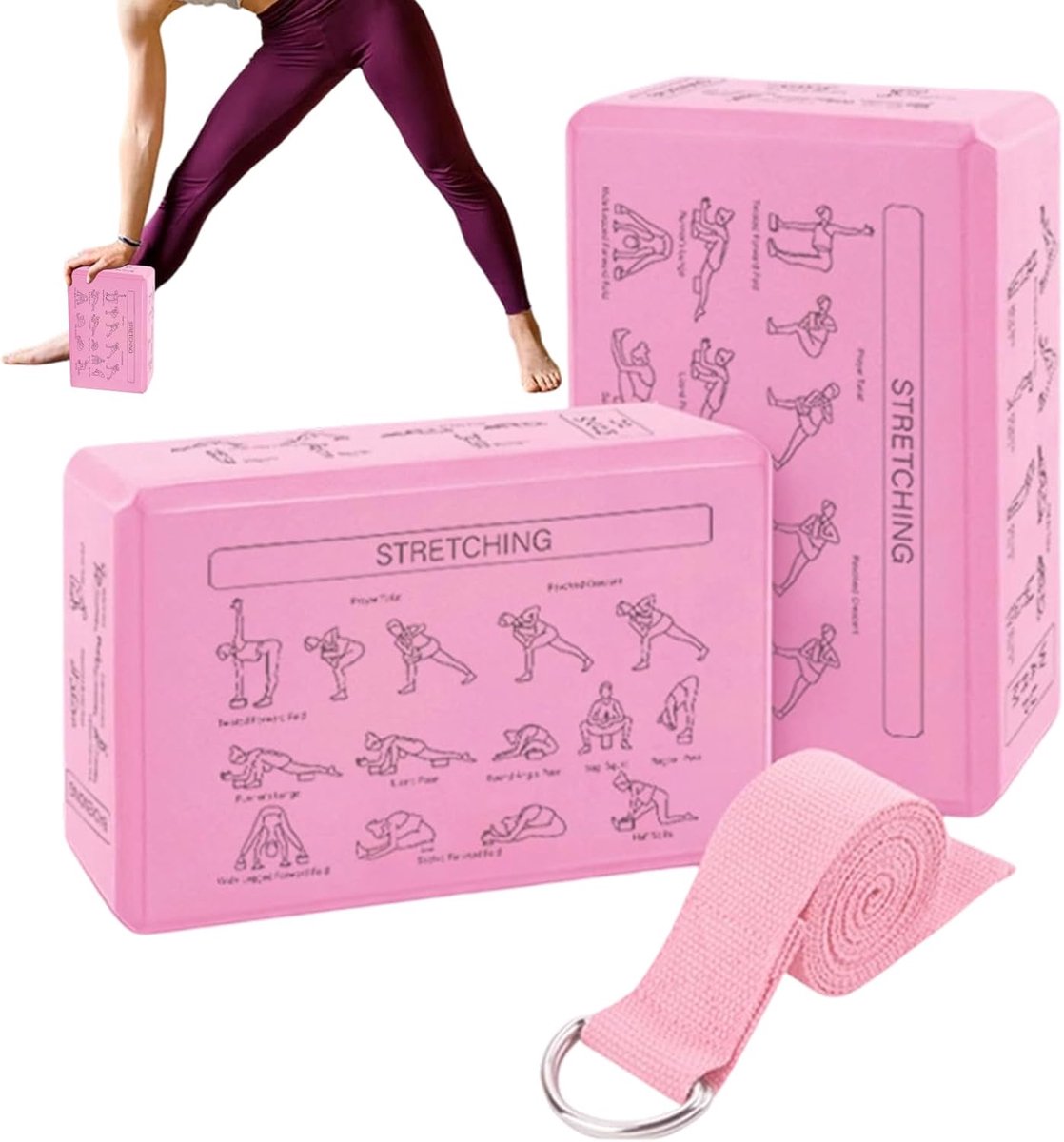 Yogablokken Set - Ondersteunende Blokken - Training Flexibiliteit - Antislip Schuim - 23x15x7.5cm - Roze
