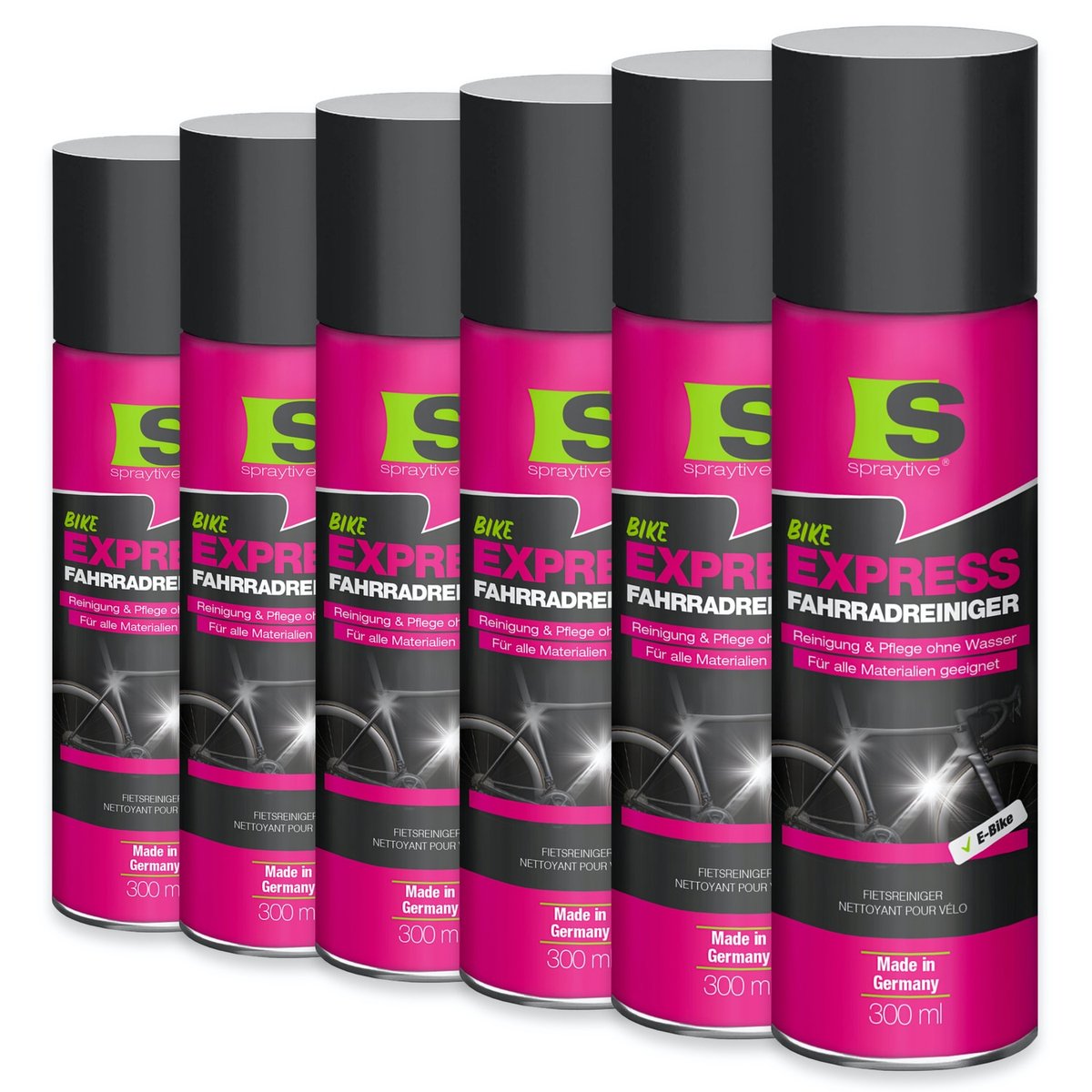 Spraytive 6x 300ml fietsreiniger zonder water – snelle reiniging met waxbescherming voor frame, velgen en onderdelen – geeft glans en beschermt