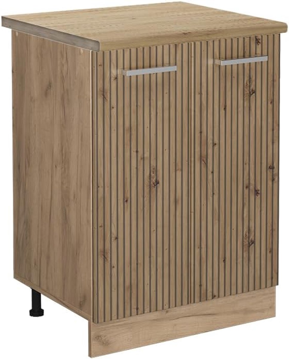 Keukenonderkast - Keukenkast met blad - Opbergen Keukenspullen - Verstelbare Voeten - 60 cm Breed - Artisanaal eiken
