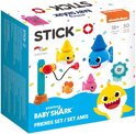 Doos van Stick-O Baby Shark Friends Set met magnetisch speelgoed, waaronder Baby Sharks, vissen en een kwallenspeeltje.