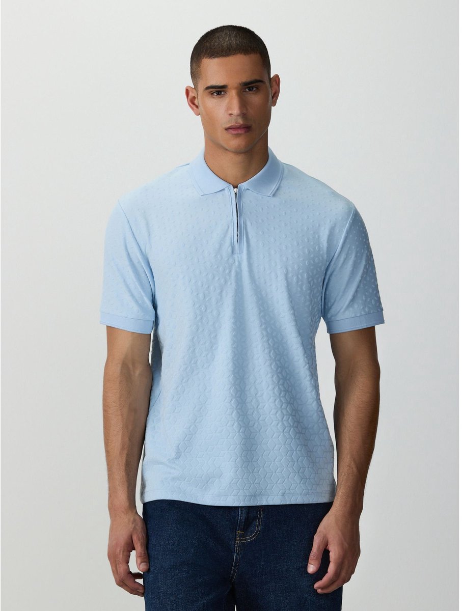 Next - Heren - Formeel jacquard poloshirt - Blauw
