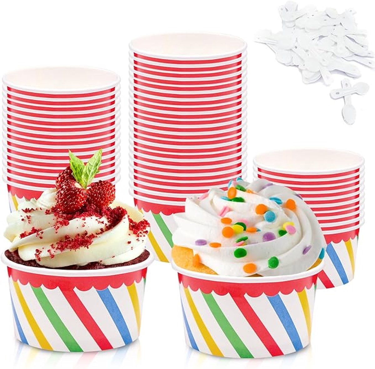 Ijsbeker - ijsbeker karton - 125 ml - Sterk en Stevig Karton - IJsbakjes - Papieren taartbekers - 50 Pcs - kleurrijk - Party schepijs softijs ijsje zomer festival thema feest - van Imperatoris