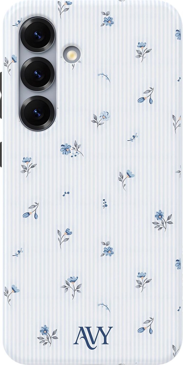 AVY Hoesje geschikt voor Samsung Galaxy S25 | Sky Blossom | Bloemen | Blauw | Hard Shell Back Cover | Compatibel met MagSafe & Qi2