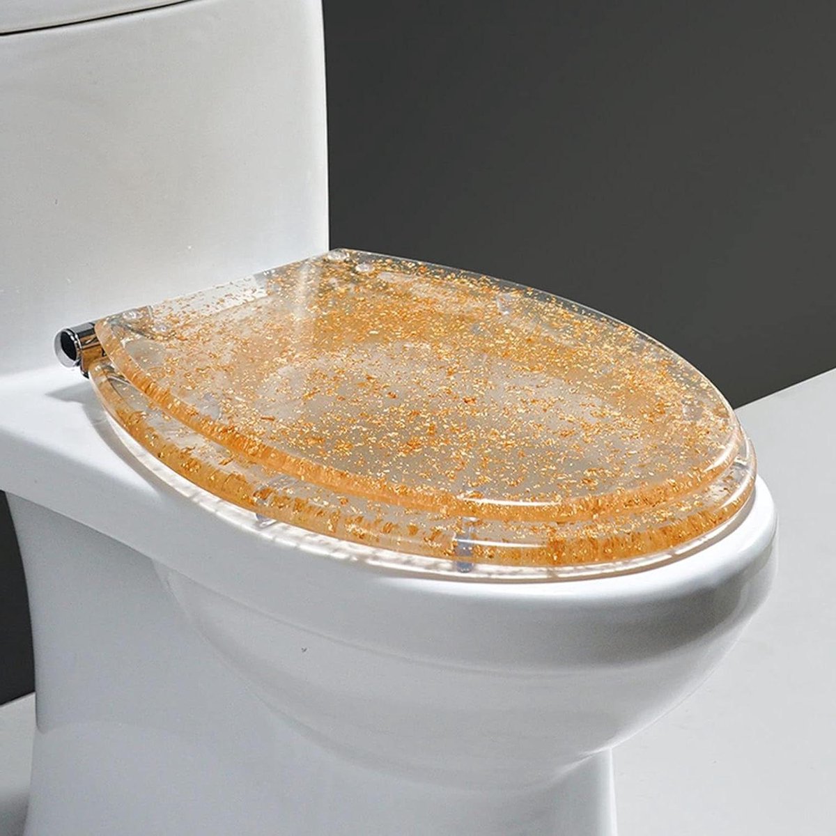 Glitter Toiletbril - Hars WC Deksel - Badkamer Decoratie - Softclose Mechanisme - 42 x 36 cm - Goud