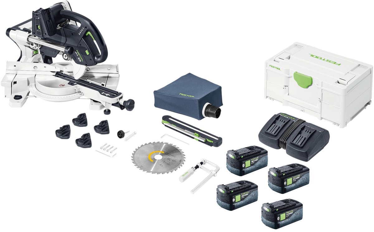 Festool KAPEX KSC 60 EB-Basic accu-afkort- en trekzaag 18 V / 36 V 216 mm borstelloos + 4x accu 5,0 Ah + dubbele lader + Systainer