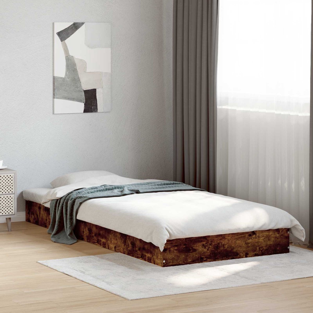 vidaXL Vloerbedframe - Gerookt - eiken - 80 - x - 200 - cm - Bewerkt - hout Gerookt eiken