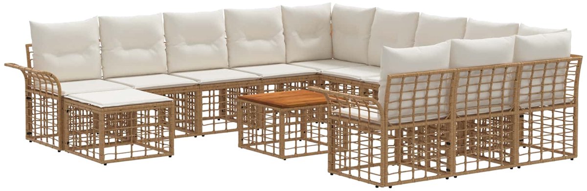 vidaXL Tuinbank - Set - 13 - st - Natuurlijk - en - Crème - Wit - poly - rattan Natuurlijk en Crème Wit