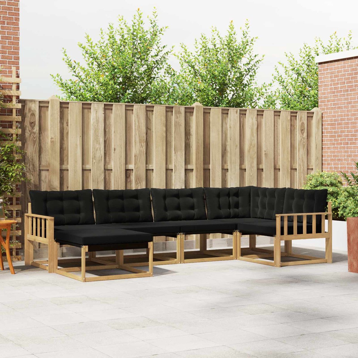 vidaXL Buiten - bank - set - 6 - st - Wit - en - zwart - Massief - Acacia - Hout Wit en zwart