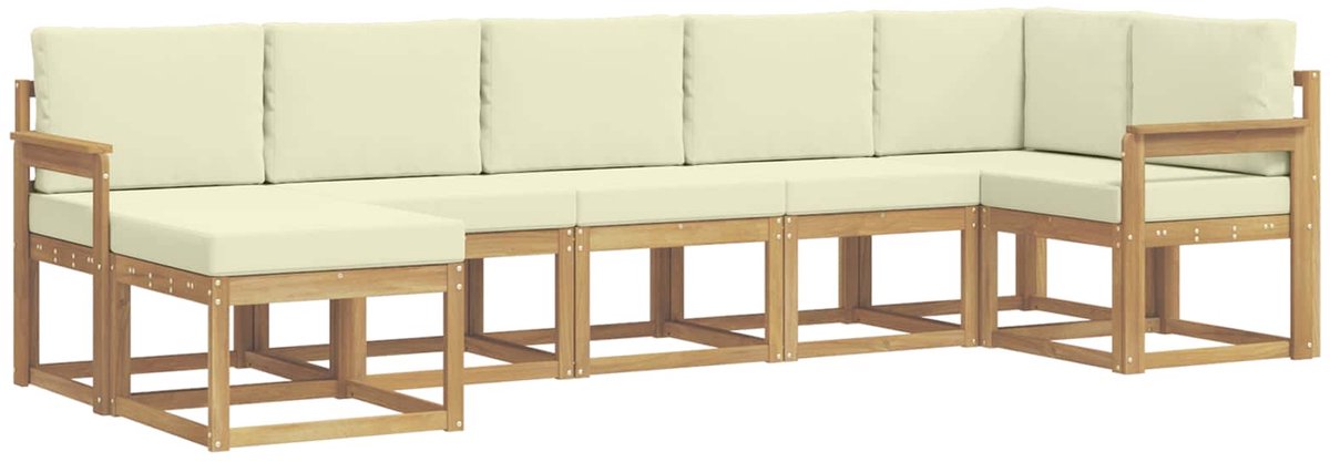 vidaXL Buiten - bank - set - 7 - st - 7-zits - Wit - en - crèmekleurig - Polyester Wit en crèmekleurig