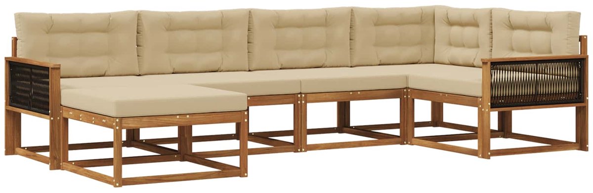 vidaXL Buiten - bank - set - 6 - st - 6-zits - Natuurlijk - en - Beige Natuurlijk en Beige