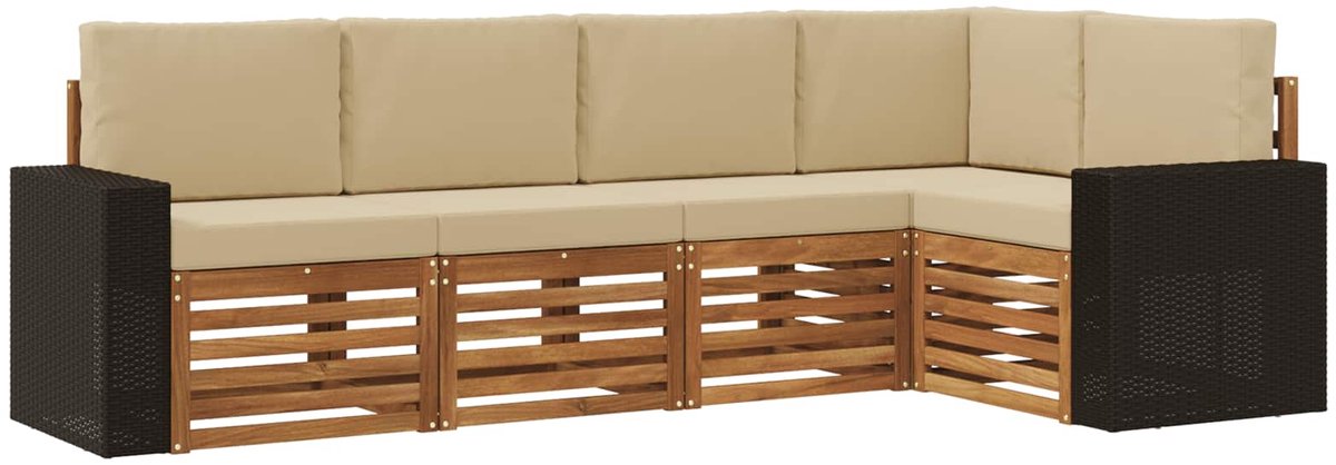vidaXL Buiten - bank - set - 5 - st - 5-zits - Natuurlijk - en - Beige Natuurlijk en Beige