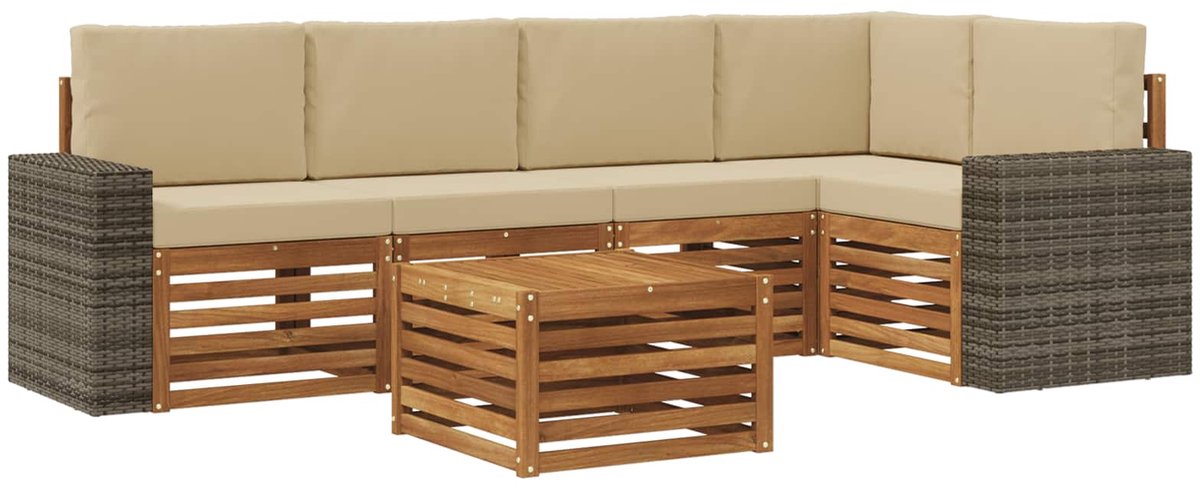 vidaXL Buiten - bank - set - 6 - st - 5-zits - Natuurlijk - en - Beige Natuurlijk en Beige