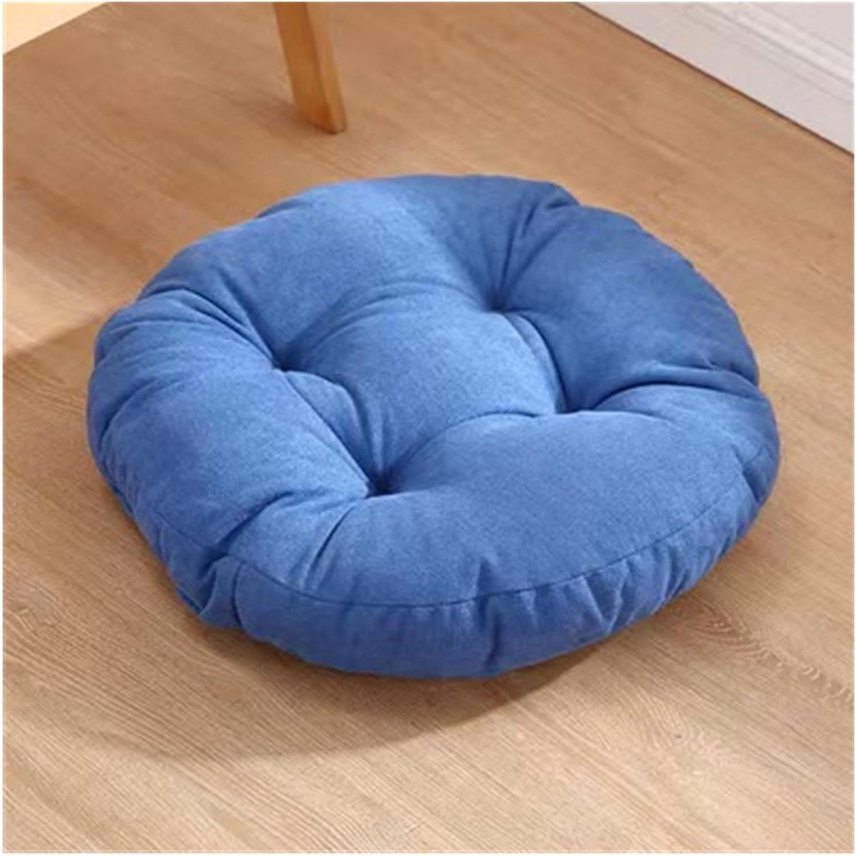 Stoel Kussen Rond - Zitkussen Tuinstoel - Buiten Zitten - Antislip Banden - 55 cm - Blauw