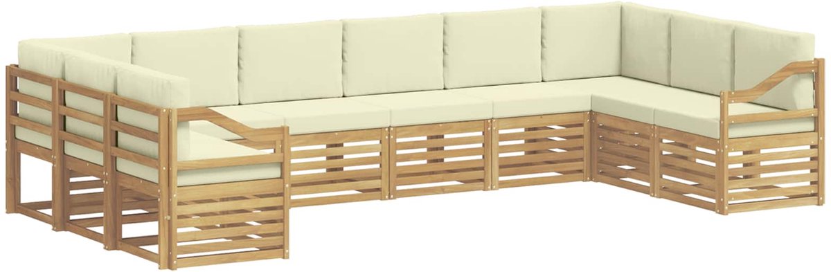 vidaXL Buiten - bank - set - 10 - st - 10-zits - Wit - en - crèmekleurig - Polyester Wit en crèmekleurig