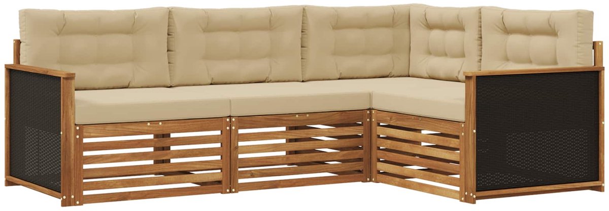 vidaXL Buiten - bank - set - 4 - st - 4-zits - Natuurlijk - en - Beige Natuurlijk en Beige