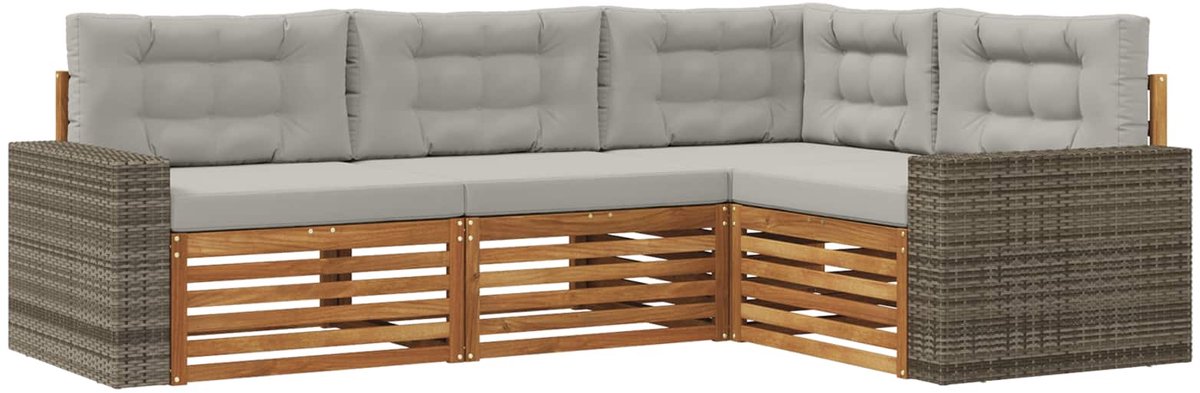 vidaXL Buiten - bank - set - 4 - st - 4-zits - Naturel - en - lichtgrijs Naturel en lichtgrijs