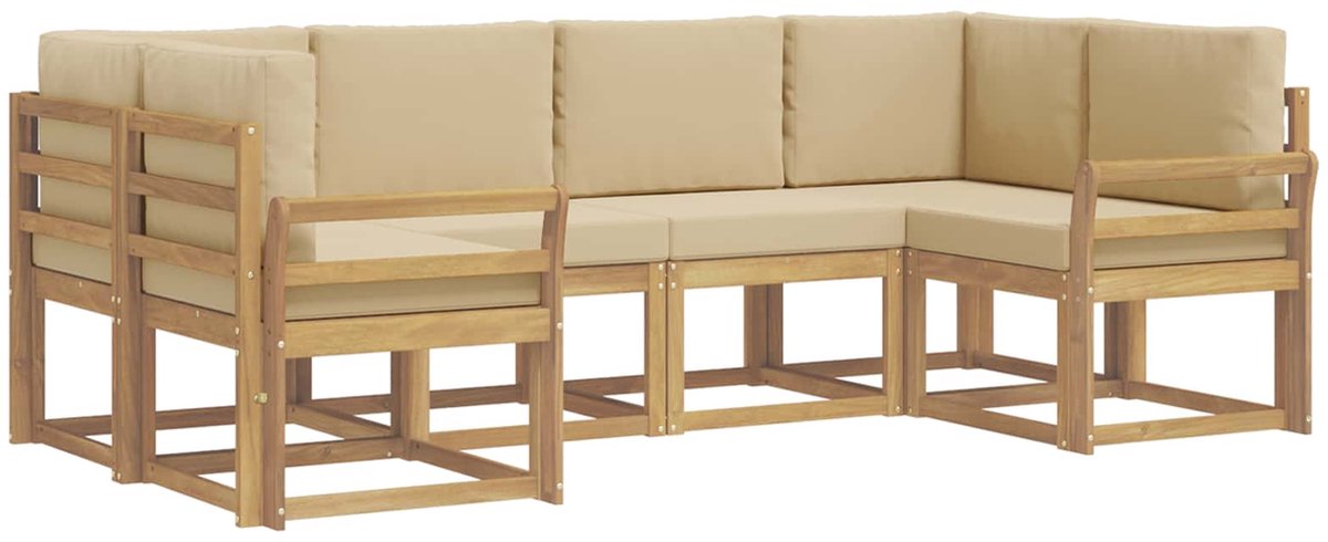 vidaXL Buiten - bank - set - 6 - st - 6-zits - Wit - en - Beige Wit en Beige