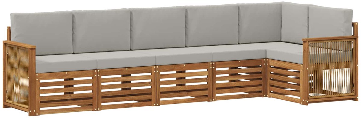 vidaXL Buiten - bank - set - 6 - st - 6-zits - Naturel - en - lichtgrijs Naturel en lichtgrijs