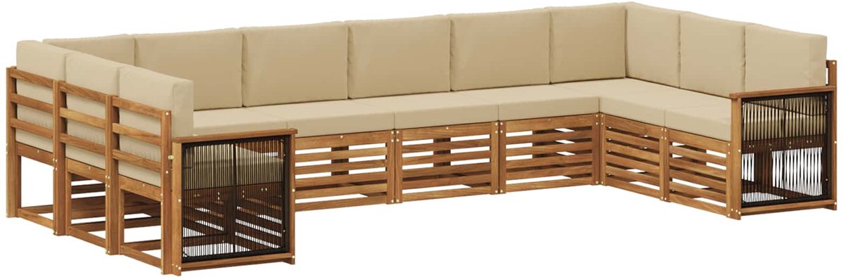 vidaXL Buiten - bank - set - 10 - st - 10-zits - Natuurlijk - en - Beige Natuurlijk en Beige