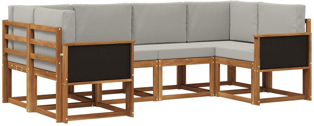 vidaXL Buiten - bank - set - 6 - st - 6-zits - Naturel - en - lichtgrijs Naturel en lichtgrijs