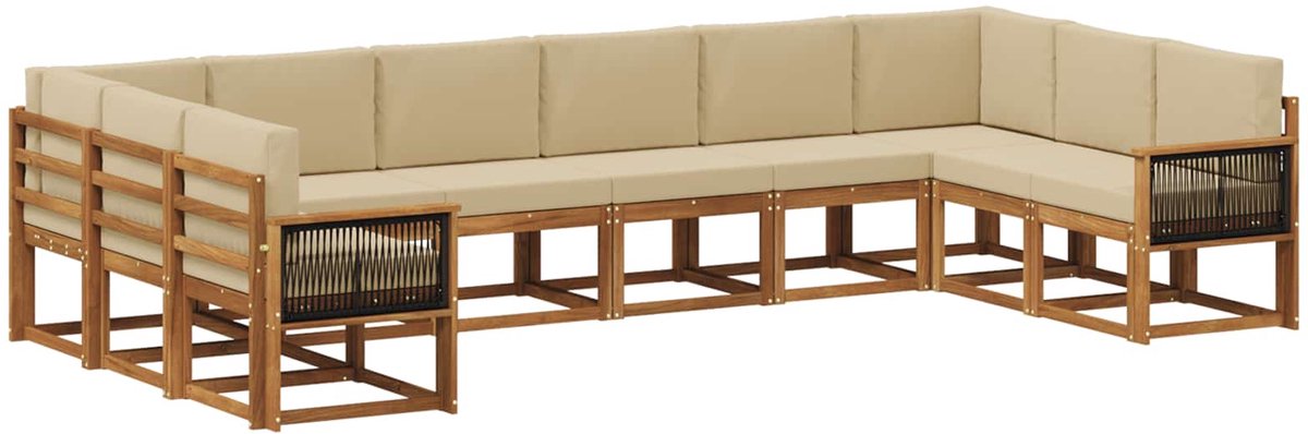 vidaXL Buiten - bank - set - 10 - st - 10-zits - Natuurlijk - en - Beige Natuurlijk en Beige