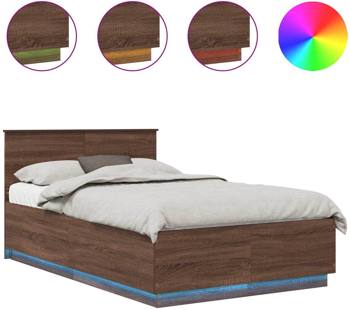 vidaXL Bedframe - met - hoofdeinde - Bruin - Eiken - 135 - x - 190 - cm - Bewerkt - hout Bruin eiken