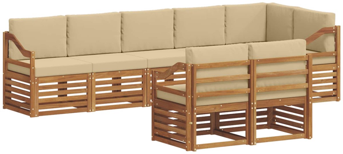 vidaXL Buiten - bank - set - 8 - st - 8-zits - Natuurlijk - en - Beige Natuurlijk en Beige