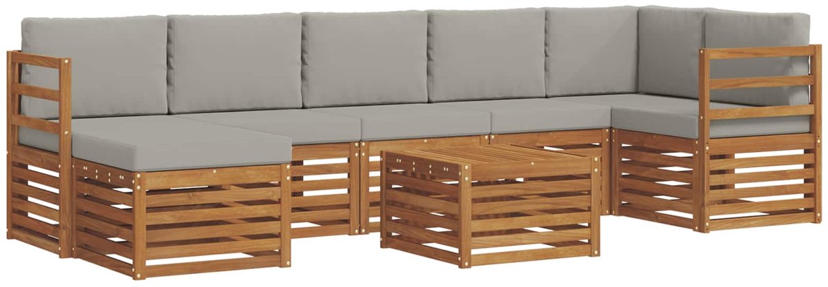 vidaXL Buiten - bank - set - 8 - st - 8-zits - Naturel - en - lichtgrijs Naturel en lichtgrijs