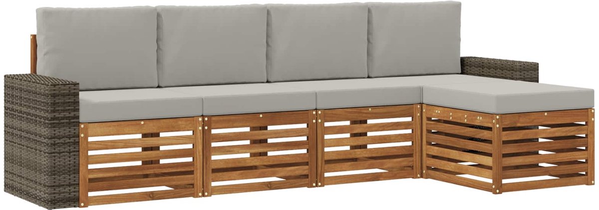 vidaXL Buiten - bank - set - 5 - st - 5-zits - Naturel - en - lichtgrijs Naturel en lichtgrijs