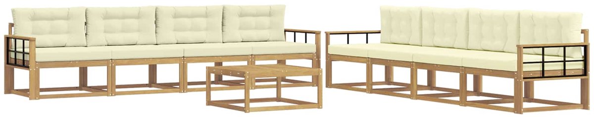 vidaXL Buiten - bank - set - 9 - st - 8-zits - Wit - en - crèmekleurig - Polyester Wit en crèmekleurig