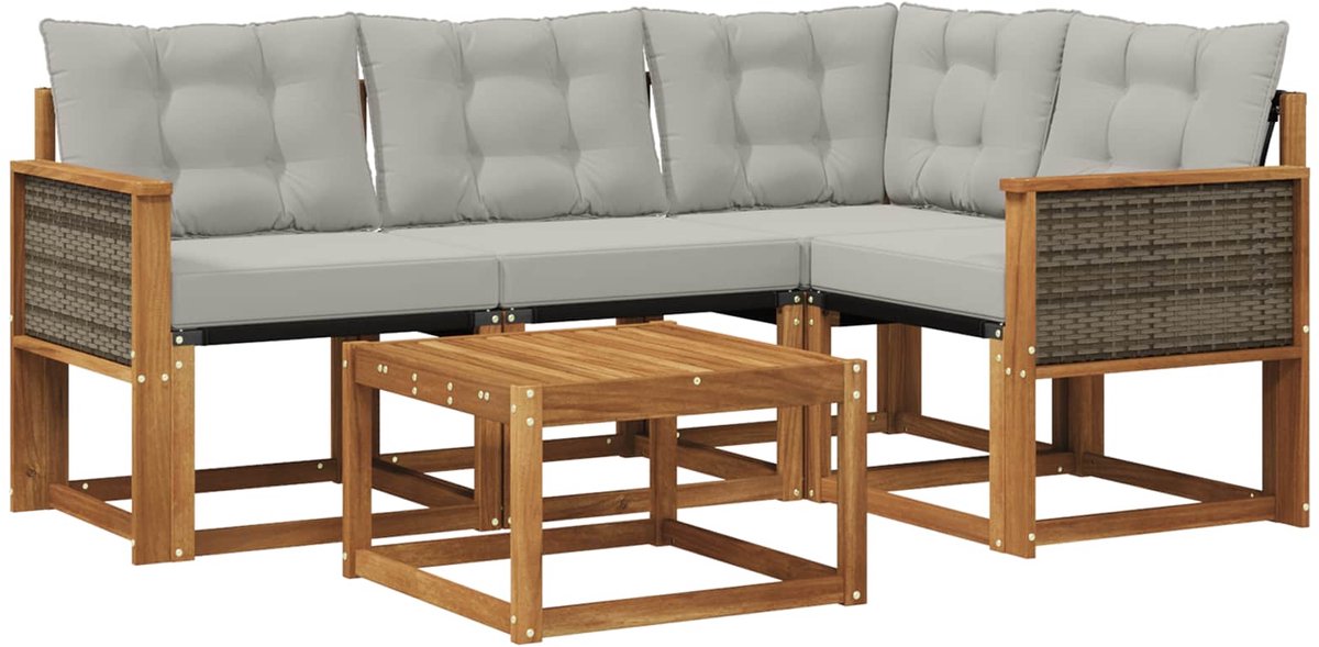 vidaXL Buiten - bank - set - 5 - st - 4-zits - Naturel - en - lichtgrijs Naturel en lichtgrijs