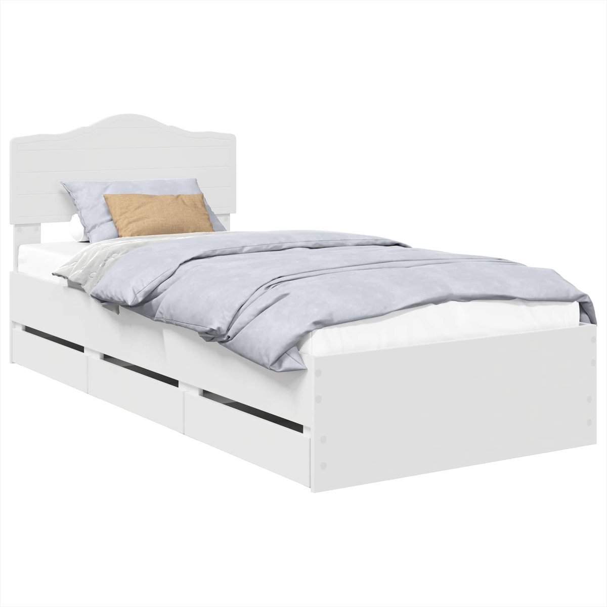 vidaXL Bedframe - met - lade - met - hoofdeinde - Wit - 75 - x - 190 - cm - Ingenieurshout