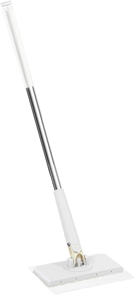Platte Bezem - Dweil Mop - Vloeren Reinigen - Flexibele Reiniging - 70-95 cm - Wit