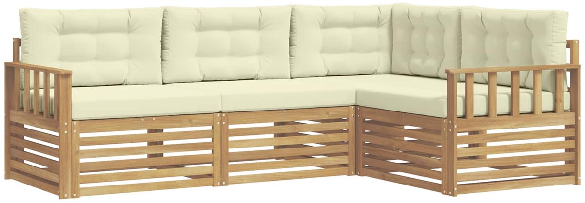 vidaXL Buiten - bank - set - 4 - st - 4-zits - Wit - en - crèmekleurig - Polyester Wit en crèmekleurig