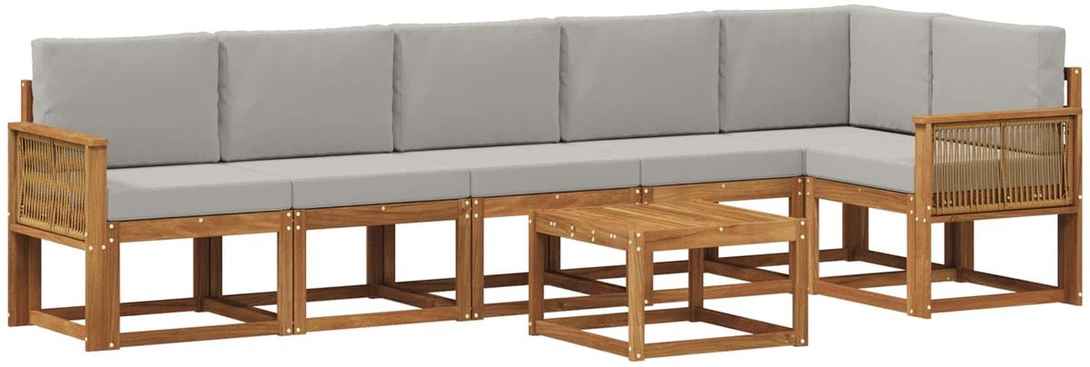 vidaXL Buiten - bank - set - 7 - st - 6-zits - Naturel - en - lichtgrijs Naturel en lichtgrijs