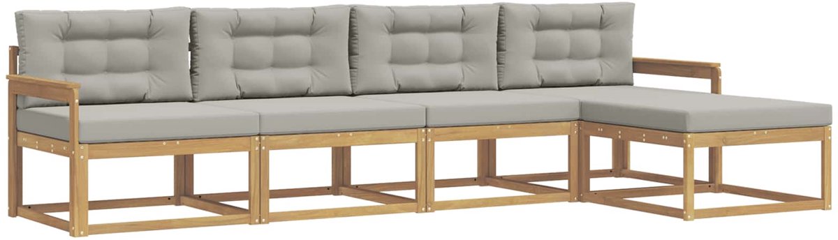 vidaXL Buiten - bank - set - 5 - st - 5-zits - Wit - en - Lichtgrijs - Polyester Wit en Lichtgrijs