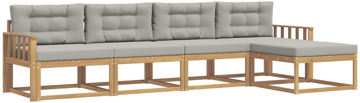 vidaXL Buiten - bank - set - 5 - st - 5-zits - Wit - en - Lichtgrijs - Polyester Wit en Lichtgrijs