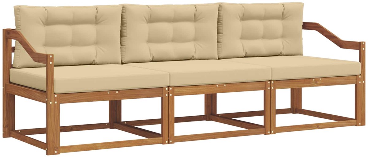 vidaXL Buiten - bank - set - 3 - st - 3-zits - Natuurlijk - en - Beige Natuurlijk en Beige