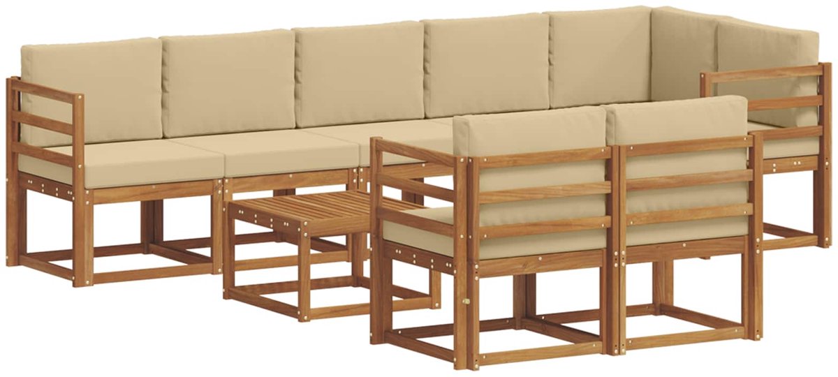 vidaXL Buiten - bank - set - 9 - st - 8-zits - Natuurlijk - en - Beige Natuurlijk en Beige