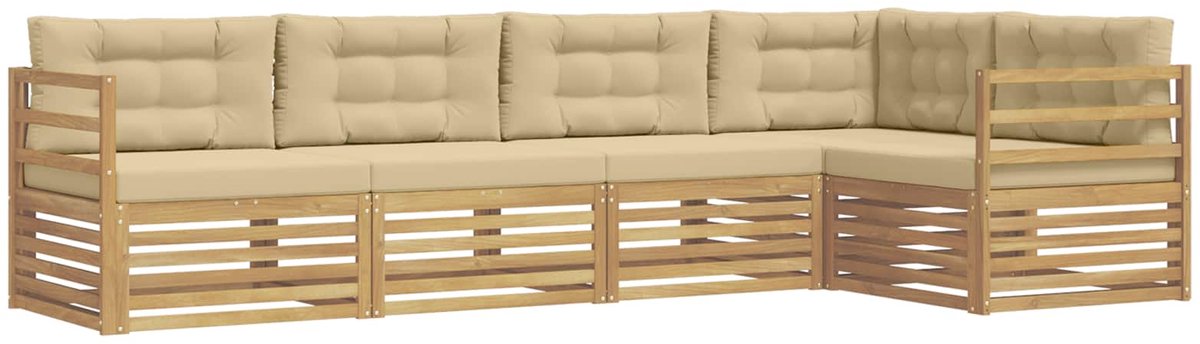 vidaXL Buiten - bank - set - 5 - st - 5-zits - Wit - en - Beige - Polyester Wit en beige