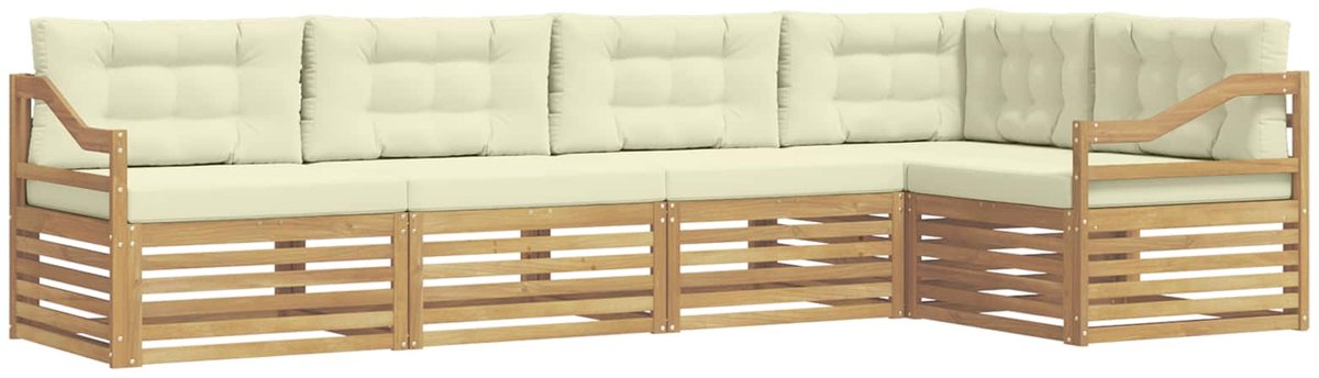 vidaXL Buiten - bank - set - 5 - st - 5-zits - Wit - en - crèmekleurig - Polyester Wit en crèmekleurig