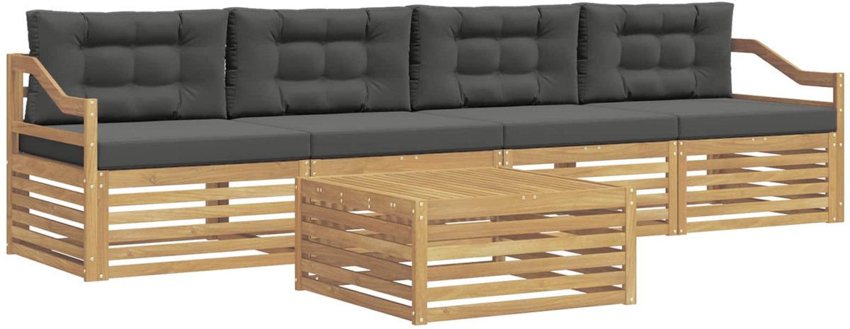 vidaXL Buiten - bank - set - 5 - st - 4-zits - Wit - en - antracietkleurig Wit en antracietkleurig