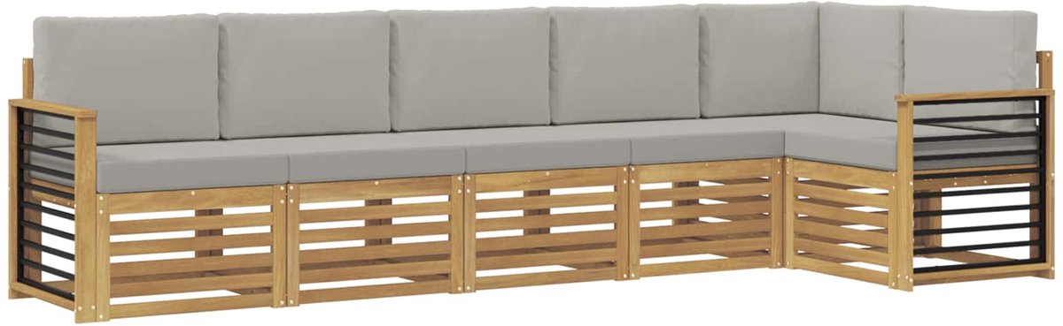 vidaXL Buiten - bank - set - 6 - st - 6-zits - Wit - en - Lichtgrijs - Polyester Wit en Lichtgrijs