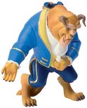 Het Beest in blauw jasje met gele biezen, witte kraag en manchet, donkerblauwe broek, bruine staart.
