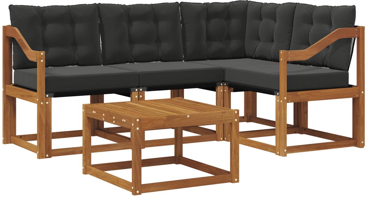vidaXL - Buiten - bank - set - 5 - st - Natuurlijk - en - zwart