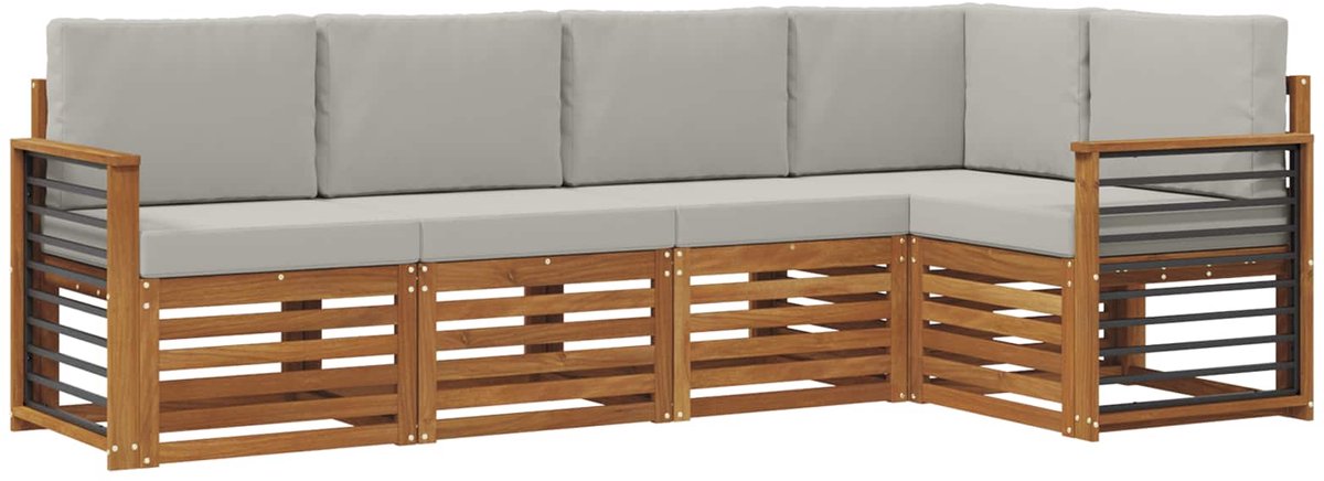 vidaXL Buiten - bank - set - 5 - st - 5-zits - Naturel - en - lichtgrijs Naturel en lichtgrijs