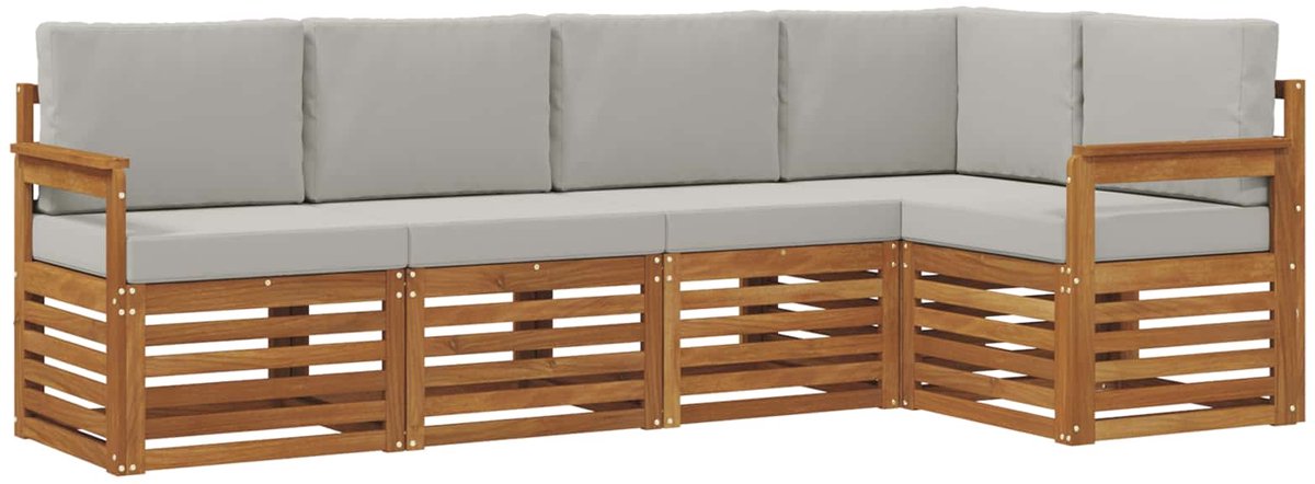 vidaXL Buiten - bank - set - 5 - st - 5-zits - Naturel - en - lichtgrijs Naturel en lichtgrijs