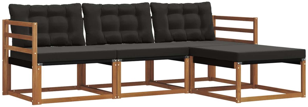 vidaXL Buiten - bank - set - 4 - st - Naturel - en - Zwart Naturel en Zwart