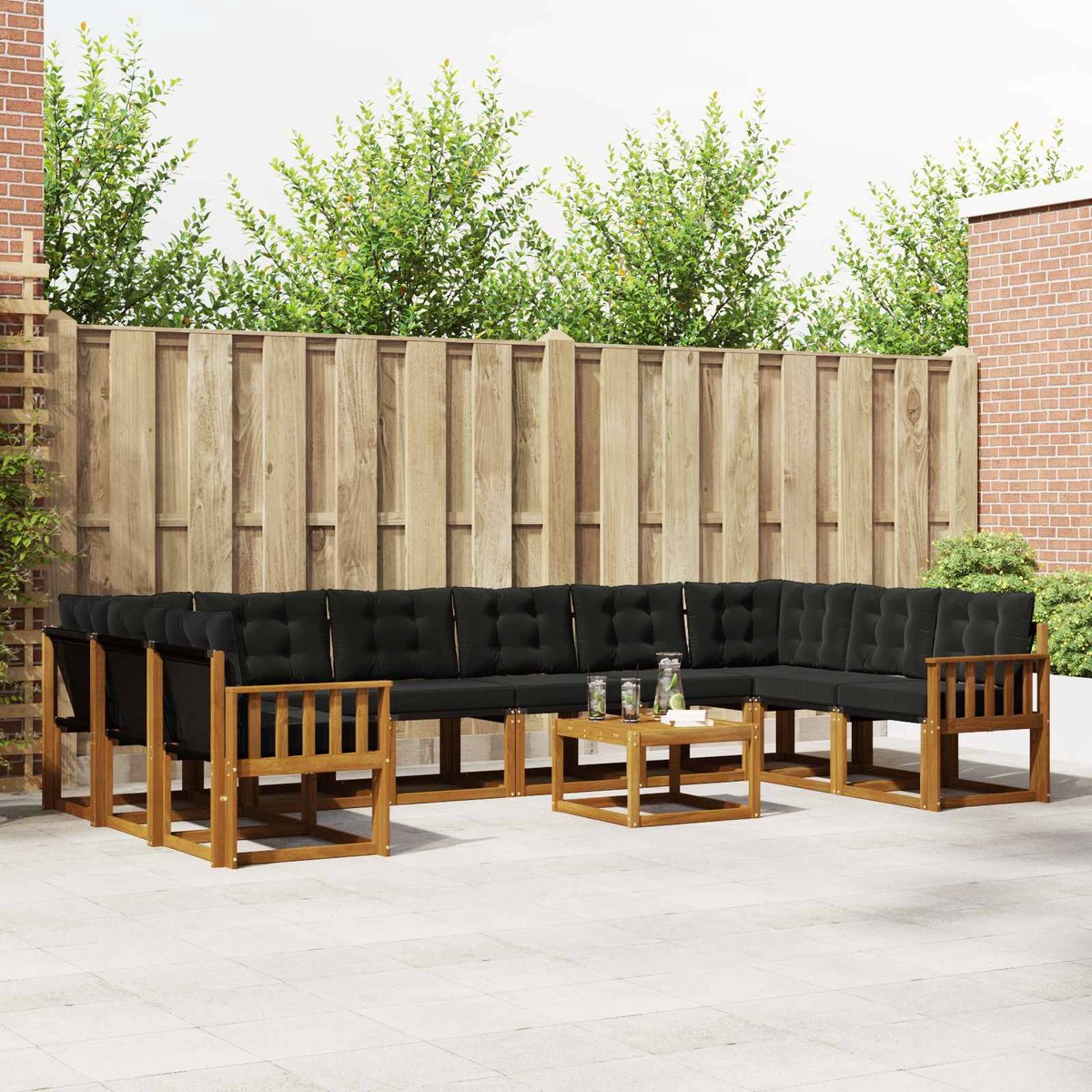 vidaXL Buiten - bank - set - 11 - st - Natuurlijk - en - zwart Naturel en Zwart